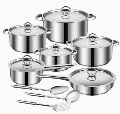 Combo de Ollas en Acero Quirurgico 15 Piezas + Organizador de Cocina Ajustable